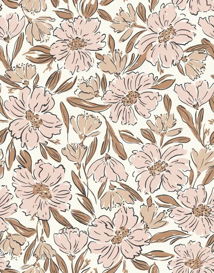 Fallen Blooms Peach Pink Tan Small - Family Fabrics B.V.