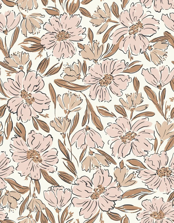 Fallen Blooms Peach Pink Tan - Family Fabrics B.V.