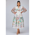 Fashion Style Floral Lace Long Sleeve Midi Dress