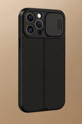 Faux Leather Mobile Case â€“ Black with Camera Slide Cover