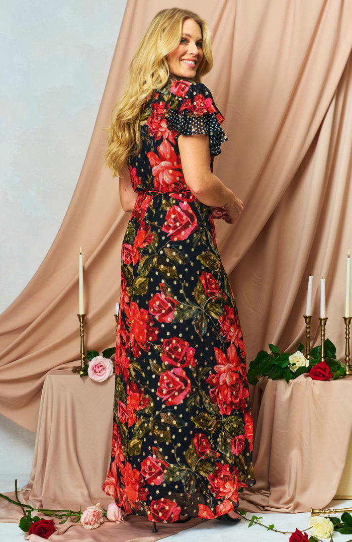 Ffion Wrap Dress (Black/Red)
