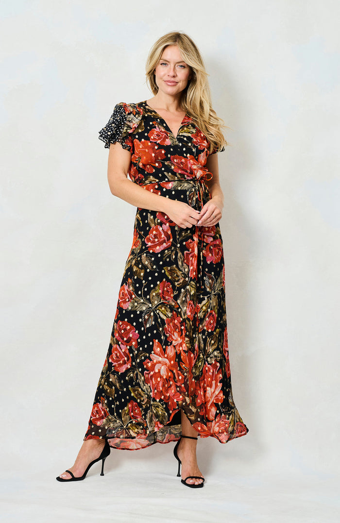Ffion Wrap Dress (Black/Red)