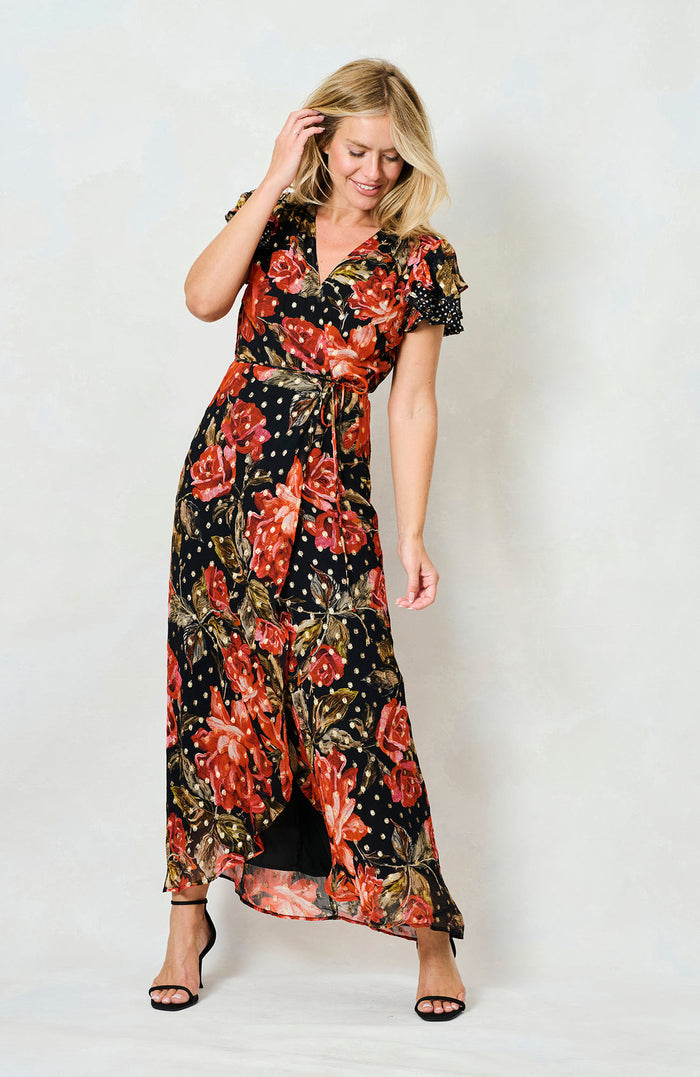 Ffion Wrap Dress (Black/Red)
