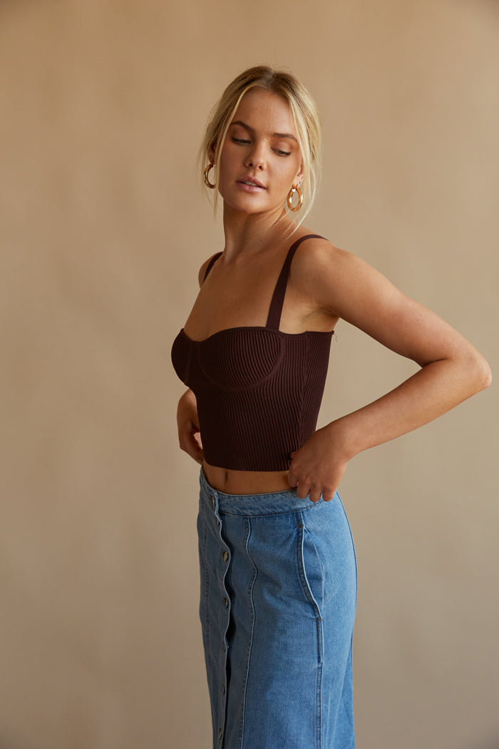 knit brown corset inspired crop top