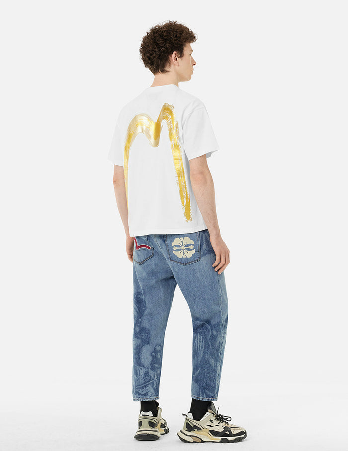 Fisherman Godhead Laser Print Cropped Jeans #2027