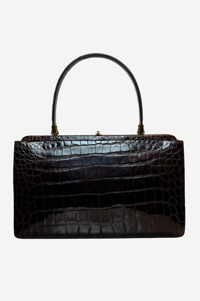 Flat Brown Alligator Bag image 0