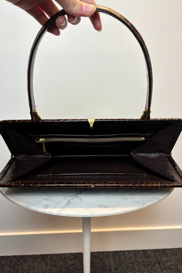 Flat Brown Alligator Bag image 1