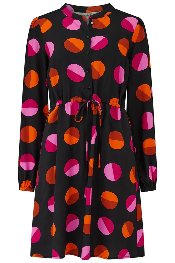 Flora Mini Shirt Dress (Black/Polka)