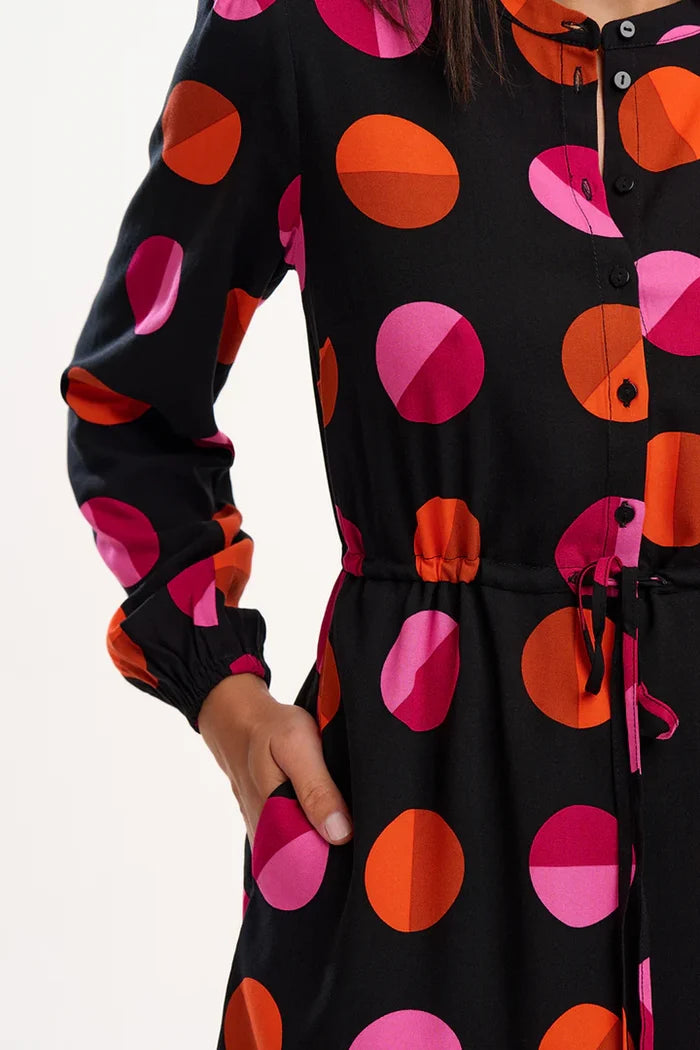 Flora Mini Shirt Dress (Black/Polka)