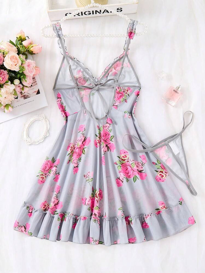 Floral Babydoll Nightdress Set – Women Romantic Sleepwear