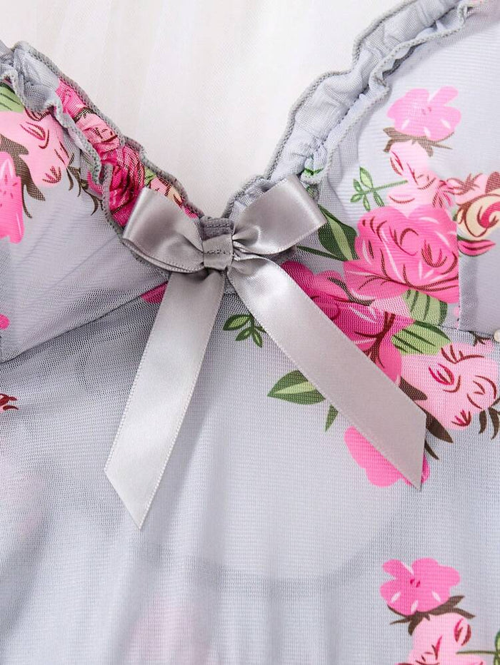 Floral Babydoll Nightdress Set – Women Romantic Sleepwear