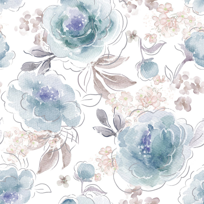 Floral Daria Turquoise white - Family Fabrics B.V.
