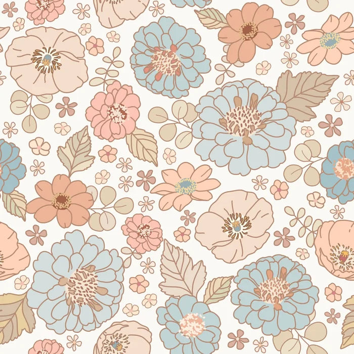 Floral Lana Blue Peach - Family Fabrics B.V.
