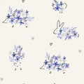 Flowers Animals Gold Blue - Family Fabrics B.V.