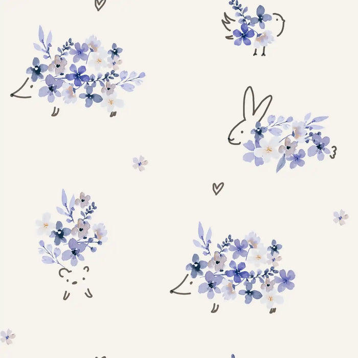 Flowers Animals Gold Blue - Family Fabrics B.V.