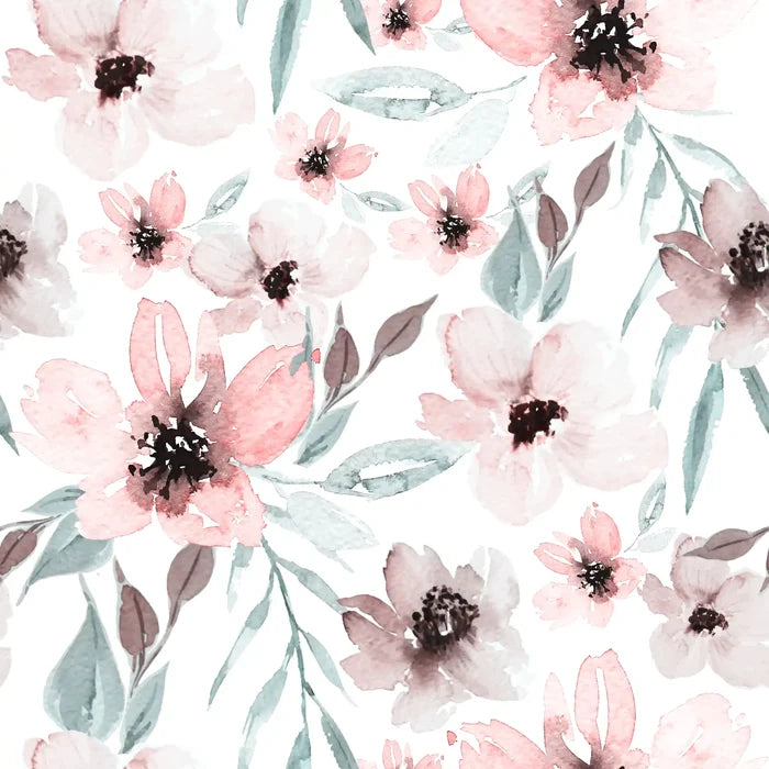 Flowers Elle Rose Green - Family Fabrics B.V.