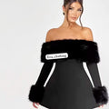 Fluffy Trim Off Shoulder Mini Dress