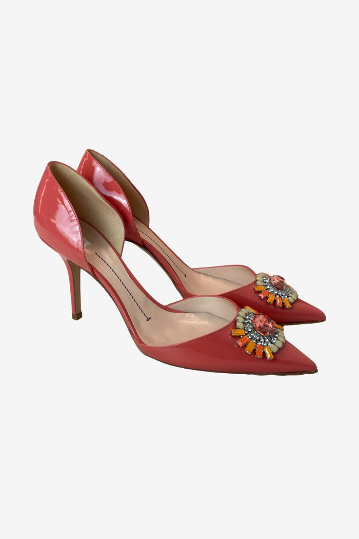 Furla Grace Decollette Jewelled Patent Coral Pump
