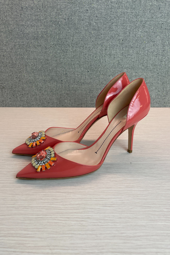 Furla Grace Decollette Jewelled Patent Coral Pump image 1