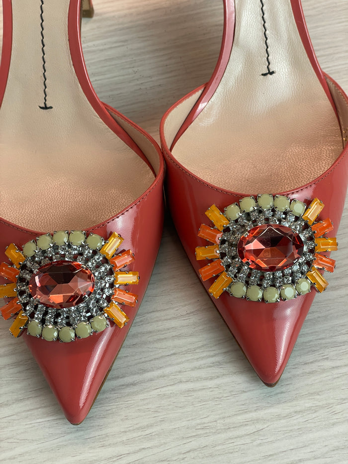 Furla Grace Decollette Jewelled Patent Coral Pump image 4