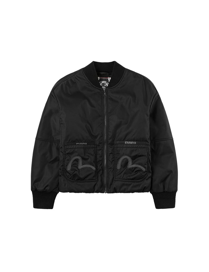 Fuzzy Cat Appliqué and Logo Embroidery Drop-Shoulder Bomber Jacket