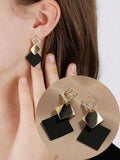 Geometric Black and Gold Drop Earrings for Women
