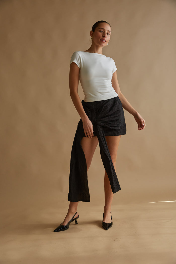 black bow mini skirt for date night