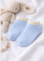 Girls Ankle Socks – Baby Blue Short Socks with White and Yellow Trim