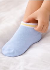 Girls Ankle Socks – Baby Blue Short Socks with White and Yellow Trim