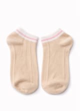 Girls Ankle Socks – Beige Short Socks with White and Pink Trim