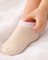 Girls Ankle Socks – Beige Short Socks with White and Pink Trim