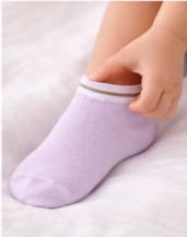 Girls Ankle Socks – Light Purple Short Socks with White and Brown Trim