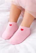 Girls Ankle Socks – Pink Short Socks with Red Heart Detail