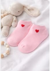 Girls Ankle Socks – Pink Short Socks with Red Heart Detail
