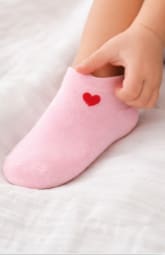 Girls Ankle Socks – Pink Short Socks with Red Heart Detail