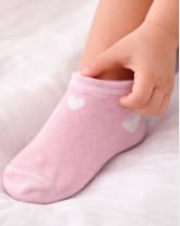 Girls Ankle Socks – Pink Short Socks with White Heart Detail