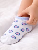 Girls Ankle Socks – White Short Socks with Blue and Pink Heart Print