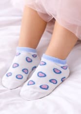 Girls Ankle Socks – White Short Socks with Blue and Pink Heart Print
