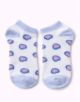 Girls Ankle Socks – White Short Socks with Blue and Pink Heart Print