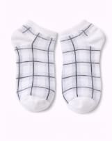 Girls Ankle Socks – White Short Socks with Grey Plaid Pattern