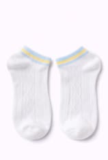 Girls Ankle Socks – White Short Socks with Sky Blue and Yellow Trim