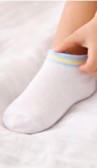 Girls Ankle Socks – White Short Socks with Sky Blue and Yellow Trim