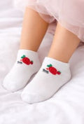 Girls Ankle Socks – White Short Socks with Strawberry Print