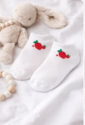 Girls Ankle Socks – White Short Socks with Strawberry Print