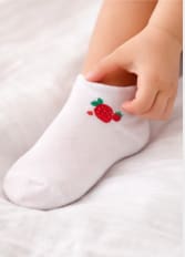 Girls Ankle Socks – White Short Socks with Strawberry Print