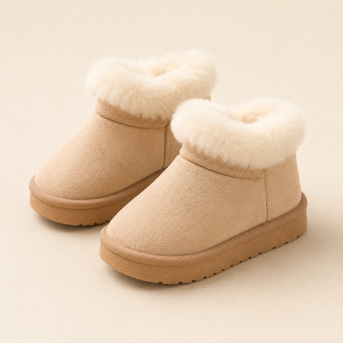 Girls Beige Fur Lined Winter Boots