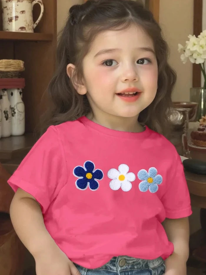 Girls Cotton Summer T-Shirt â€“ Cute Colorful Flower Design