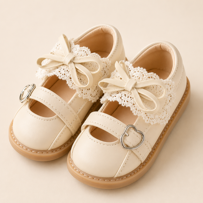 Girls Cream Bow Mary Jane Shoes
