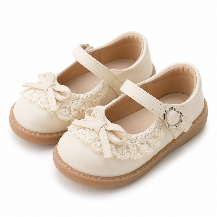 Girls Cream Bow Mary Jane Shoes