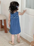 Girls Denim Dress with Back Bow â€“ Soft Casual Design
